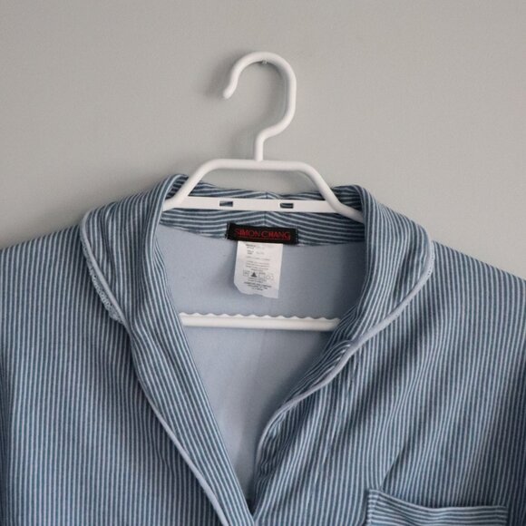 Simon Chang Womens‎ Blue Sz XL Striped Buttoned Cotton Lace Pj Long Sleeve Top - Picture 4 of 12